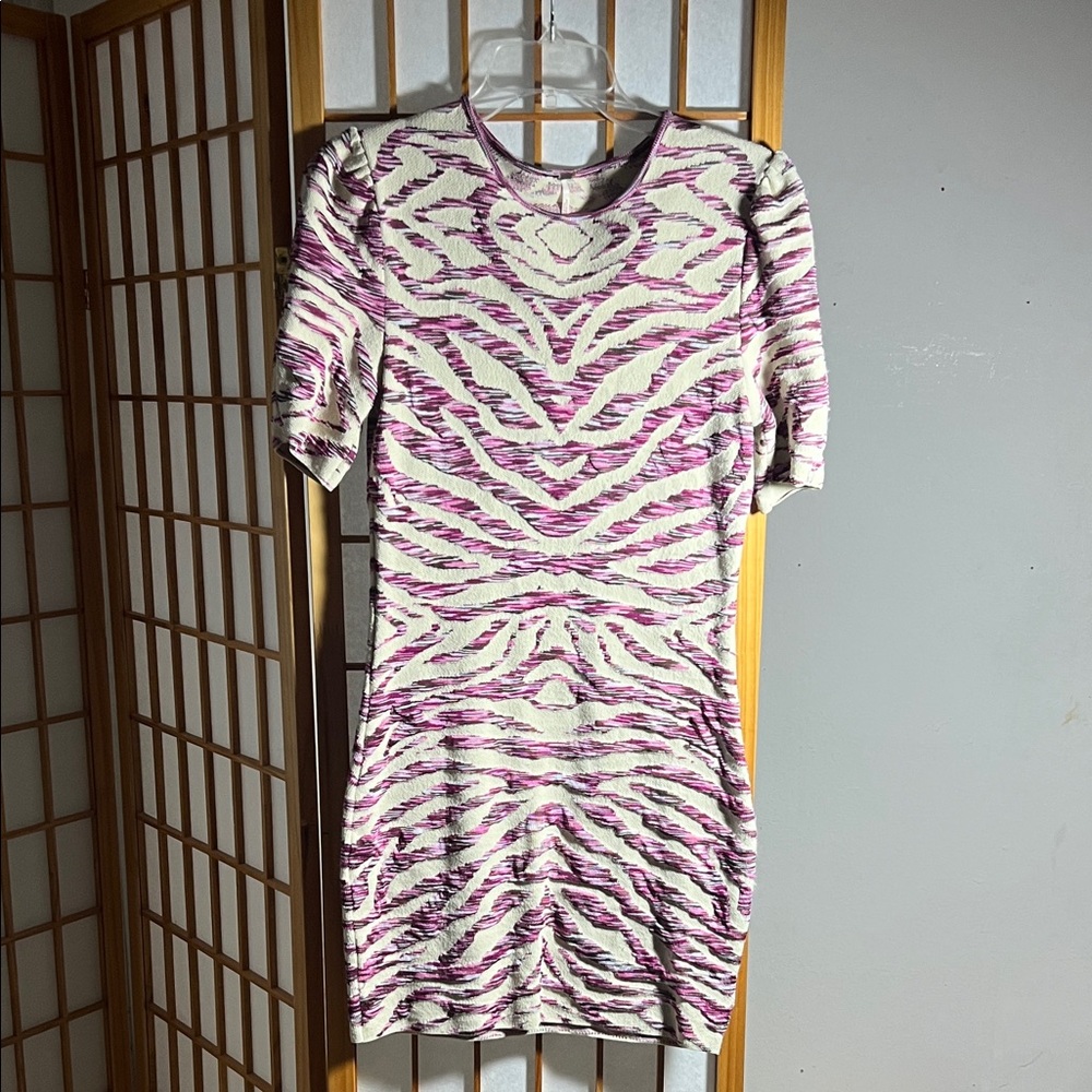 Free People Zebra Patterned Mini Dress in Purple and Cream Small